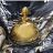 Gold plated butterdish Montgolfière, hand painted fabric Isabelle Fauquer